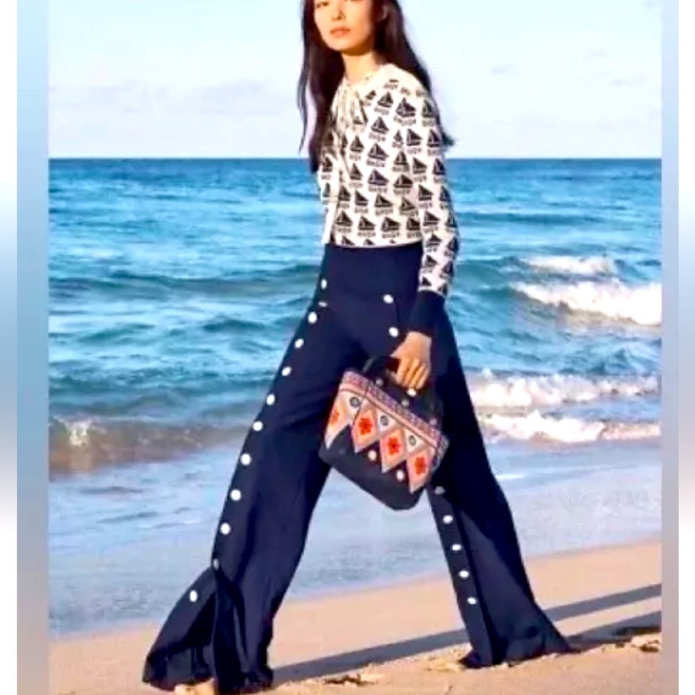 Tory Burch Carrie Button-embellished Wide-leg Pants 14 NWT runway